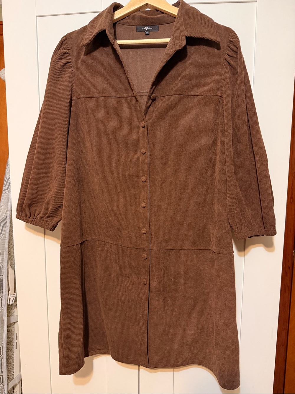 7 For All Mankind Brown Corduroy Button-Front Dress